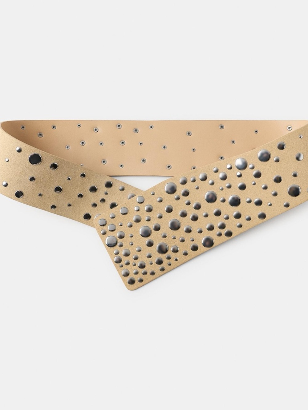 Zara Beige Wide Waist Belt with Mixed Metallic Studs